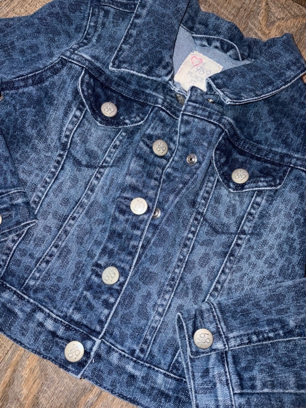 The Children's Place Dark Blue Leopard-Print Denim Jacket - Picture 3 of 6